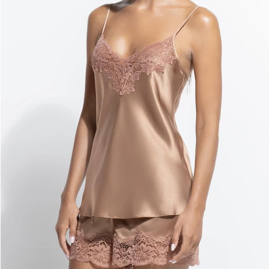 Ginia Silk Lace Cami Short Set in Mocha Mousse GBS202/101-Sleepwear-Ginia-Mocha Mousse-Small-Anna Bella Fine Lingerie, Reveal Your Most Gorgeous Self!