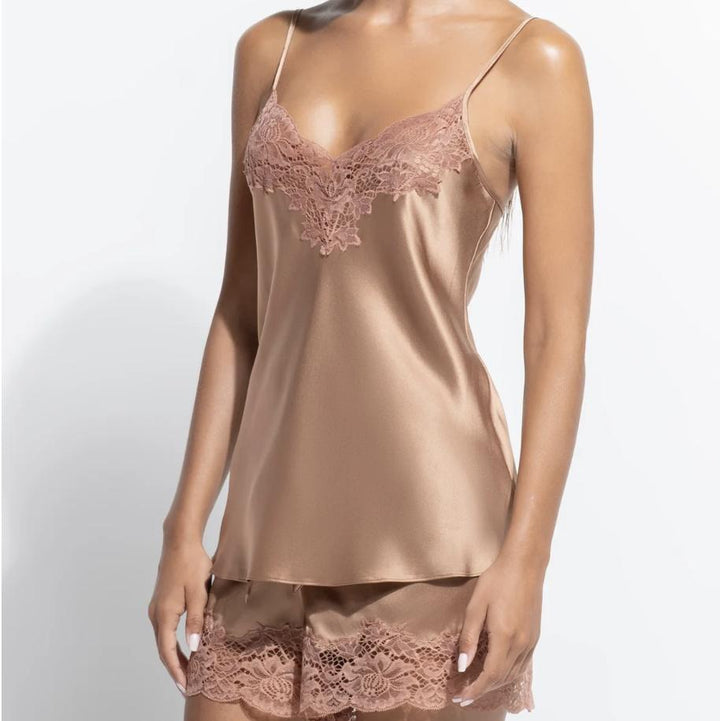 Ginia Silk Lace Cami Short Set in Mocha Mousse GBS202/101-Sleepwear-Ginia-Mocha Mousse-Small-Anna Bella Fine Lingerie, Reveal Your Most Gorgeous Self!