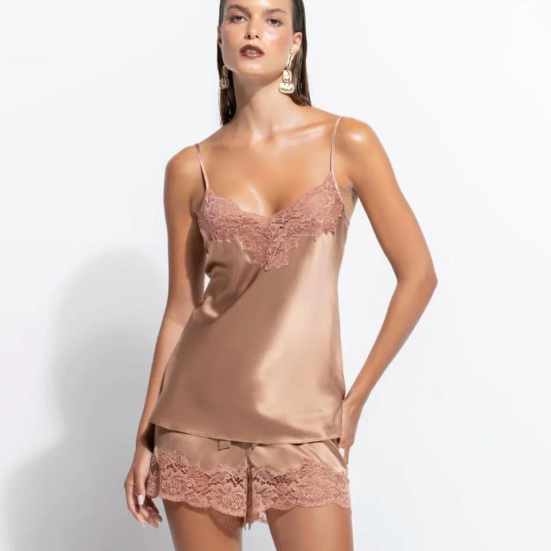 Ginia Silk Lace Cami Short Set in Mocha Mousse GBS202/101-Sleepwear-Ginia-Mocha Mousse-Small-Anna Bella Fine Lingerie, Reveal Your Most Gorgeous Self!