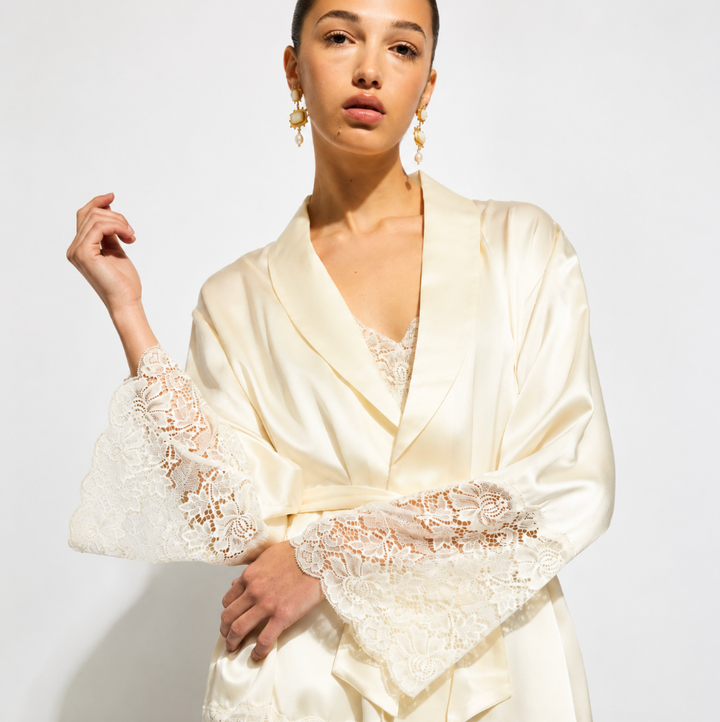 Ginia Silk Lace Robe in Creme GBS602-Robes-Ginia-Creme-Small-Anna Bella Fine Lingerie, Reveal Your Most Gorgeous Self!