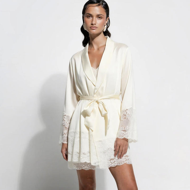 Ginia Silk Lace Robe in Creme GBS602-Robes-Ginia-Creme-Small-Anna Bella Fine Lingerie, Reveal Your Most Gorgeous Self!