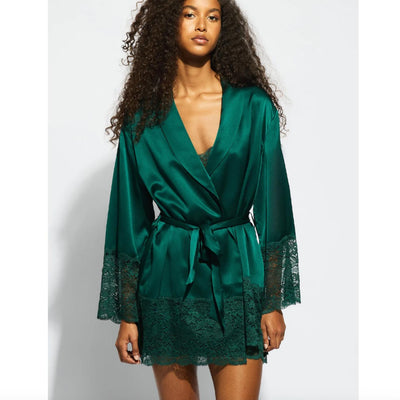 Ginia Silk Lace Robe in Emerald GBS602-Robes-Ginia-Emerald-Small-Anna Bella Fine Lingerie, Reveal Your Most Gorgeous Self!