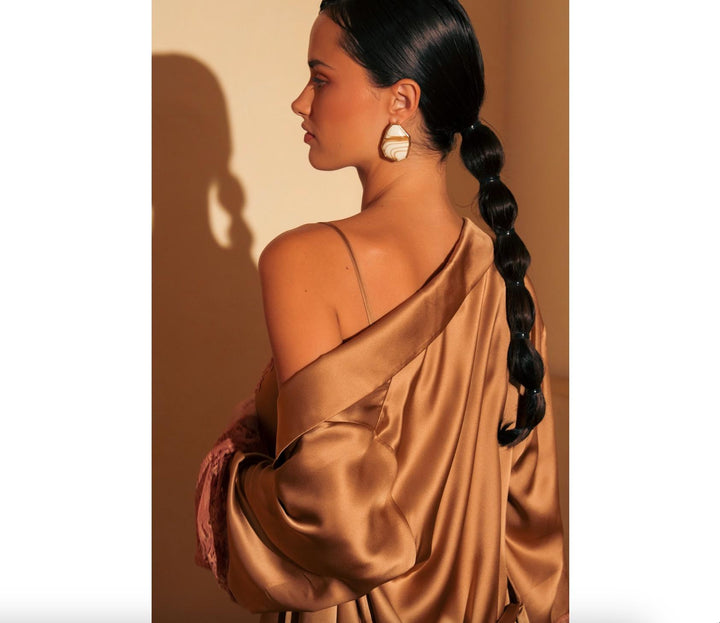 Ginia Silk Lace Robe in Mocha Mousse GBS602-Robes-Ginia-Mocha Mousse-XSmall-Anna Bella Fine Lingerie, Reveal Your Most Gorgeous Self!