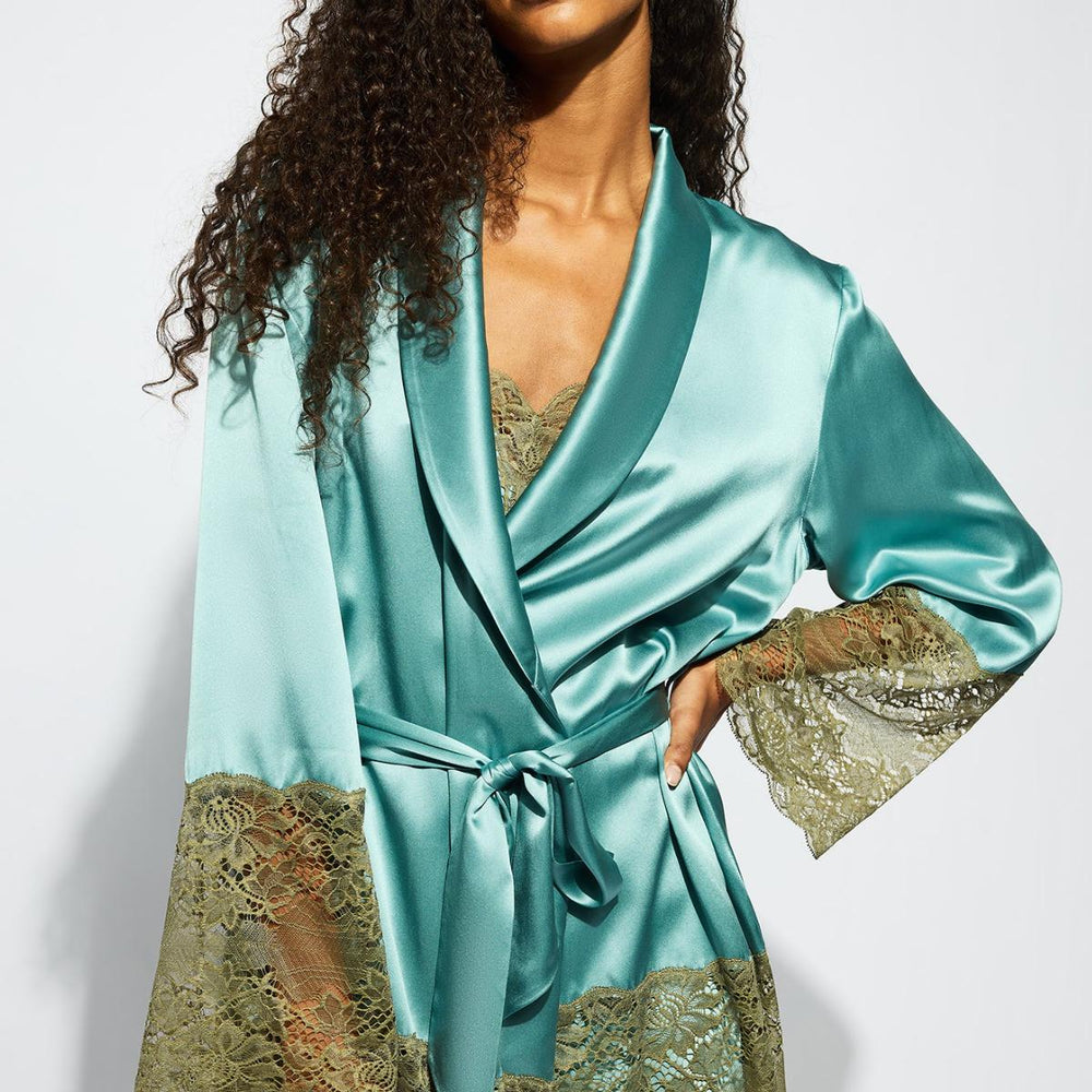 Ginia Silk Lace Robe in River GBS602-Robes-Ginia-River-Small-Anna Bella Fine Lingerie, Reveal Your Most Gorgeous Self!