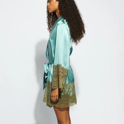 Ginia Silk Lace Robe in River GBS602-Robes-Ginia-River-Small-Anna Bella Fine Lingerie, Reveal Your Most Gorgeous Self!