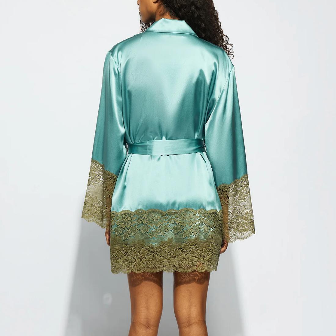 Ginia Silk Lace Robe in River GBS602-Robes-Ginia-River-Small-Anna Bella Fine Lingerie, Reveal Your Most Gorgeous Self!