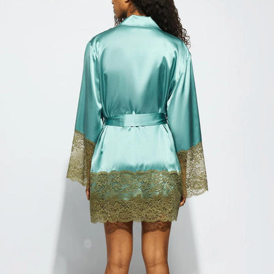 Ginia Silk Lace Robe in River GBS602-Robes-Ginia-River-Small-Anna Bella Fine Lingerie, Reveal Your Most Gorgeous Self!