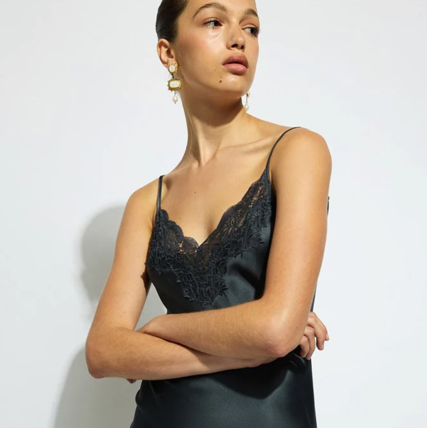 Ginia Silk Lace Slip in India Ink GBS401-Sleepwear-Ginia-India Ink-Medium-Anna Bella Fine Lingerie, Reveal Your Most Gorgeous Self!