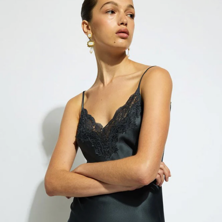 Ginia Silk Lace Slip in India Ink GBS401-Sleepwear-Ginia-India Ink-Medium-Anna Bella Fine Lingerie, Reveal Your Most Gorgeous Self!