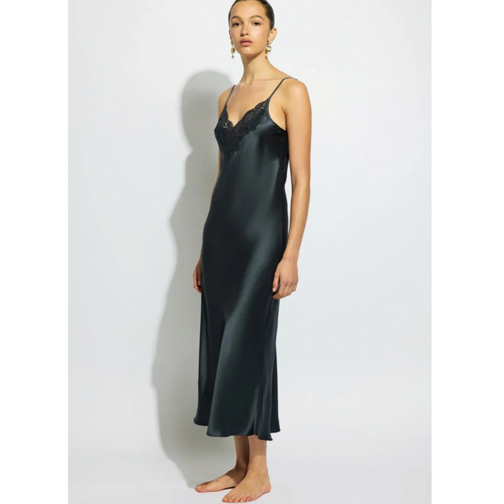 Ginia Silk Lace Slip in India Ink GBS401-Sleepwear-Ginia-India Ink-Medium-Anna Bella Fine Lingerie, Reveal Your Most Gorgeous Self!