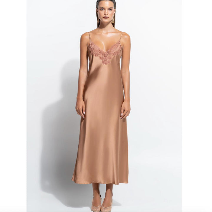 Ginia Silk Lace Slip in Mocha Mousse GBS401-Sleepwear-Ginia-Mocha Mousse-XSmall-Anna Bella Fine Lingerie, Reveal Your Most Gorgeous Self!