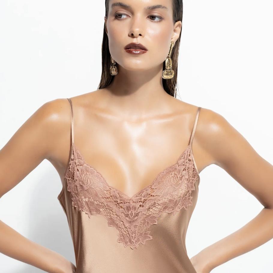 Ginia Silk Lace Slip in Mocha Mousse GBS401-Sleepwear-Ginia-Mocha Mousse-XSmall-Anna Bella Fine Lingerie, Reveal Your Most Gorgeous Self!