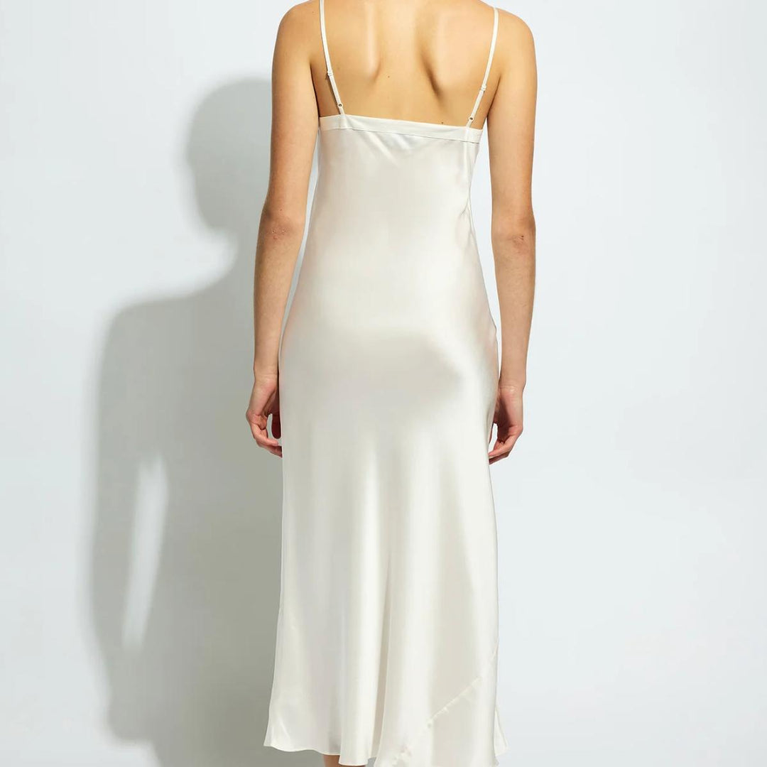 Ginia Silk V-Neck Silk Slip in Creme GBS402-Loungewear-Ginia-Creme-XSmall-Anna Bella Fine Lingerie, Reveal Your Most Gorgeous Self!