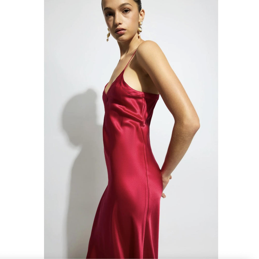 Ginia Silk V-Neck Silk Slip in Ruby GBS402-Loungewear-Ginia-Ruby-Small-Anna Bella Fine Lingerie, Reveal Your Most Gorgeous Self!