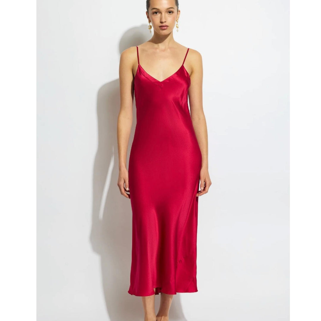 Ginia Silk V-Neck Silk Slip in Ruby GBS402-Loungewear-Ginia-Ruby-Small-Anna Bella Fine Lingerie, Reveal Your Most Gorgeous Self!