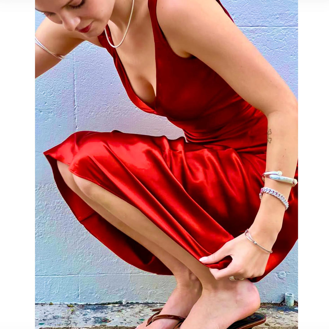 Ginia Silk V-Neck Silk Slip in Ruby GBS402-Loungewear-Ginia-Ruby-Small-Anna Bella Fine Lingerie, Reveal Your Most Gorgeous Self!