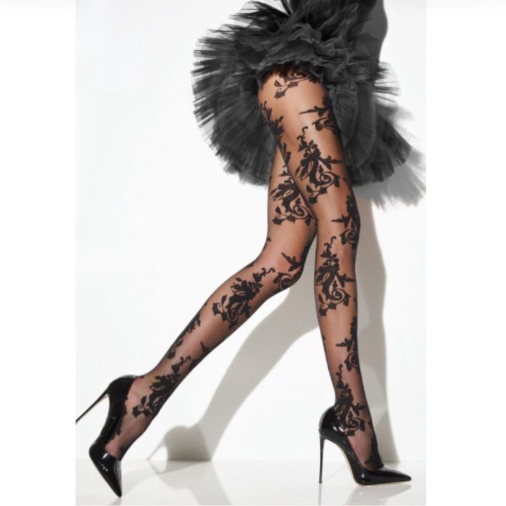 Girardi Brocade Tights-Hosiery-Girardi-Nero-XSmall-Anna Bella Fine Lingerie, Reveal Your Most Gorgeous Self!