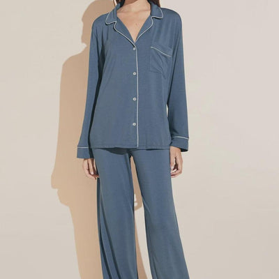 Gisele TENCEL Modal Long PJ Set in Coastal Blue 1018-Loungewear-Eberjey-Coastal Blue and Ice Blue-XSmall-Anna Bella Fine Lingerie, Reveal Your Most Gorgeous Self!