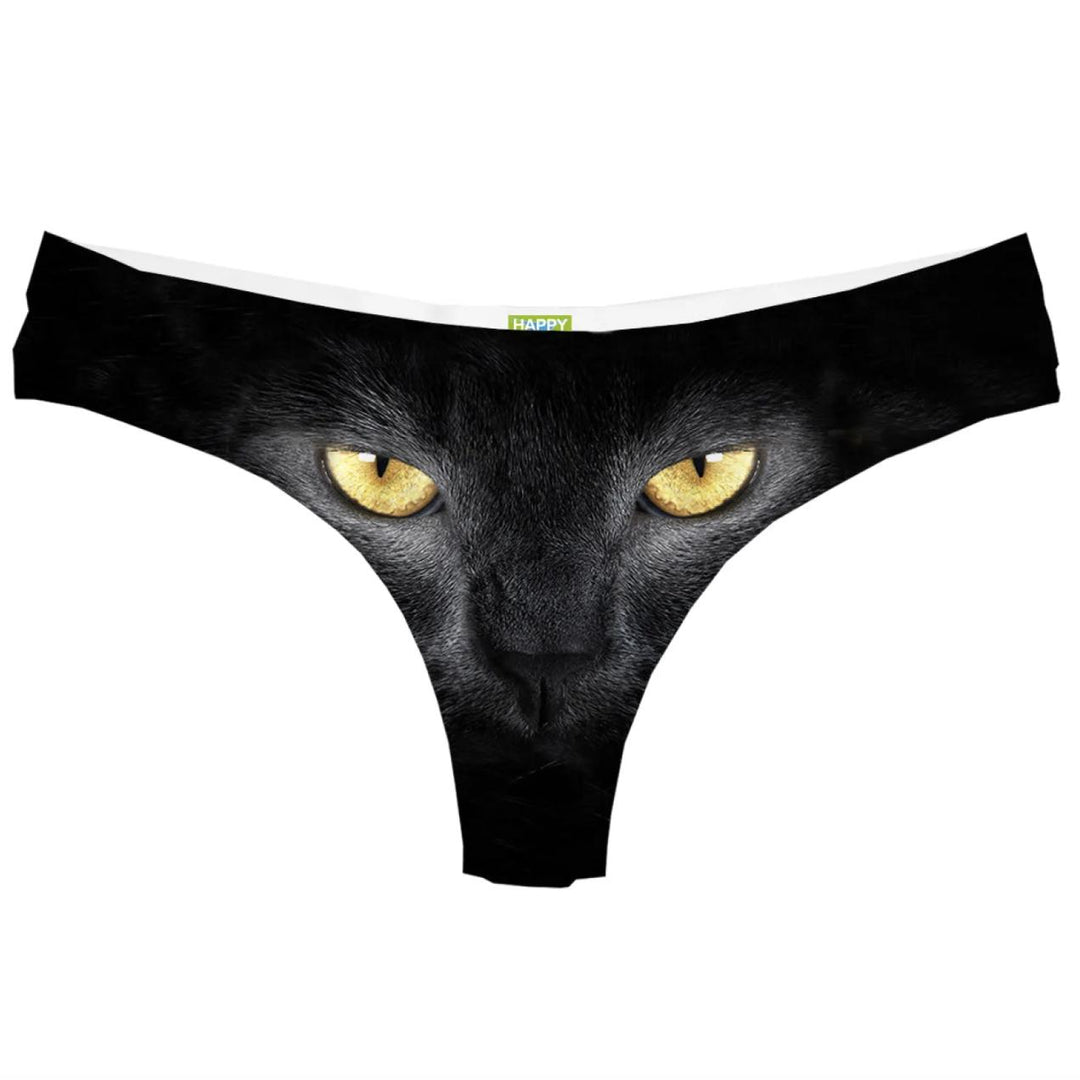 Happy Undies Black Cat Thong-Panties-Happy Undies-Black Cat-Small-Anna Bella Fine Lingerie, Reveal Your Most Gorgeous Self!