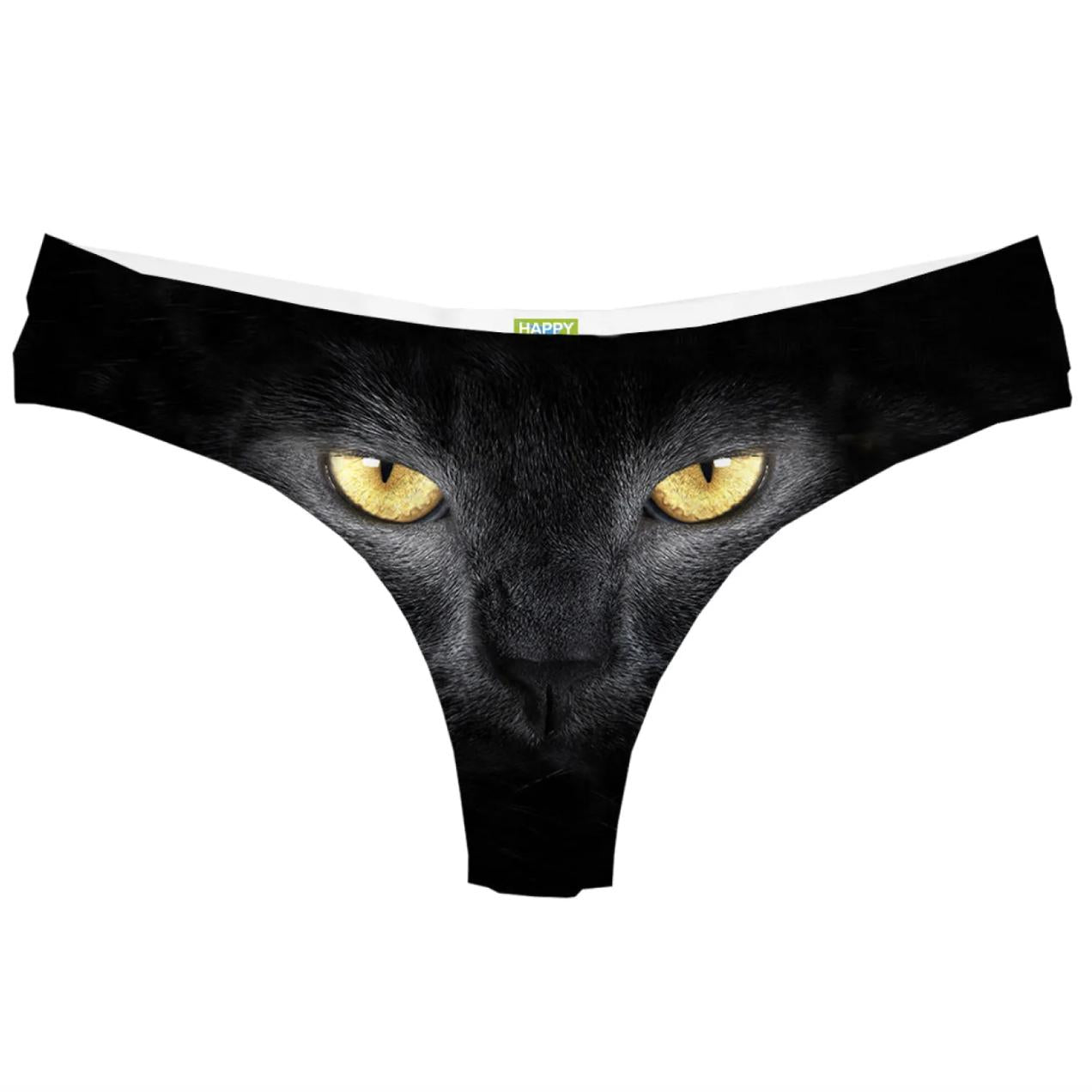 Happy Undies Black Cat Thong-Anna Bella Fine Lingerie-Black Cat-Small-