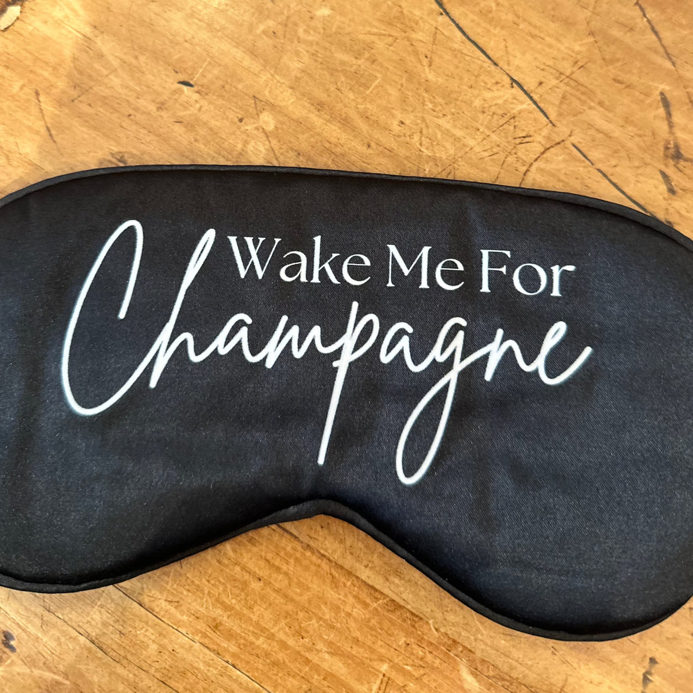 "Wake Me For Champagne" Satin Eye Mask-Accessories-Anna Bella Fine Lingerie-Black-Anna Bella Fine Lingerie, Reveal Your Most Gorgeous Self!