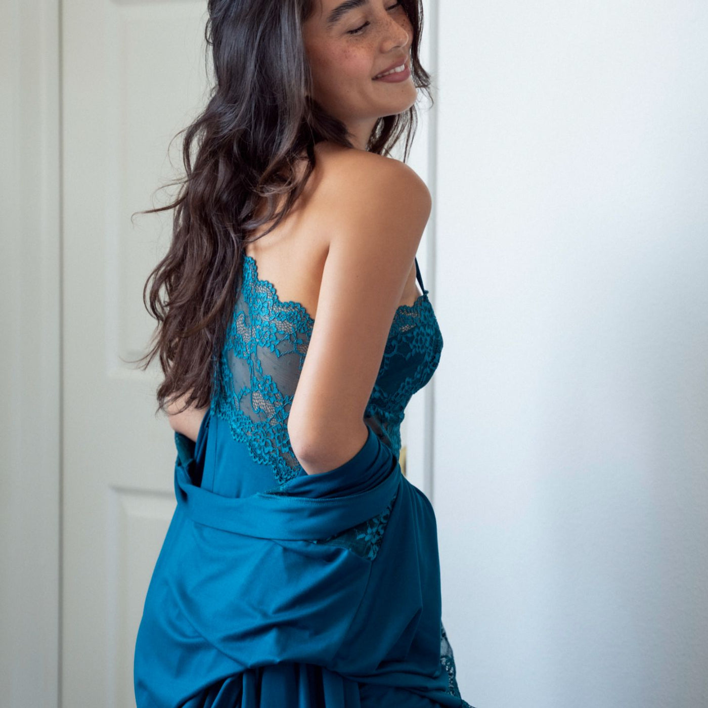 Jonquil Aegean Sea Chemise AGS010 in Deep Teal-Loungewear-Jonquil in Bloom-Deep Teal-XSmall-Anna Bella Fine Lingerie, Reveal Your Most Gorgeous Self!