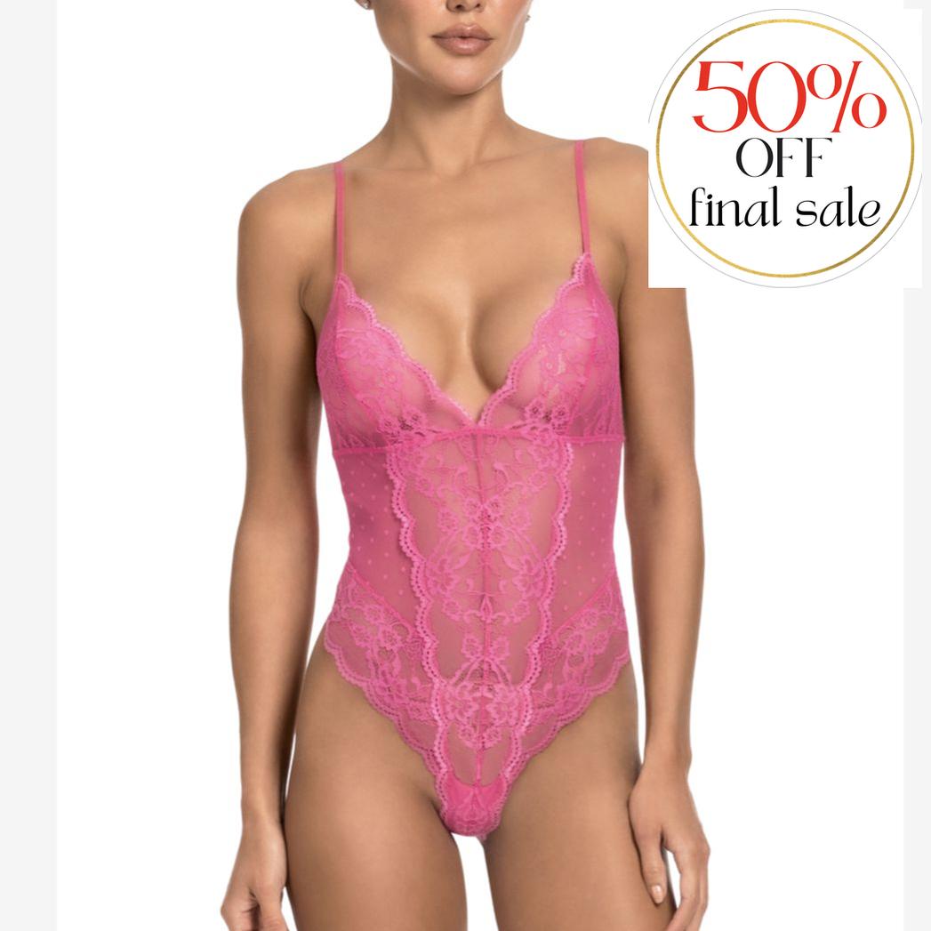 Jonquil Alice Teddy in Hot Pink AIC097-Bodysuit-Jonquil in Bloom-Hot Pink-XSmall-Anna Bella Fine Lingerie, Reveal Your Most Gorgeous Self!