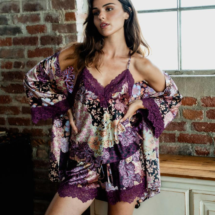 Jonquil Anna Cami Short Set ANZ140-Loungewear-Jonquil in Bloom-Plum-XSmall-Anna Bella Fine Lingerie, Reveal Your Most Gorgeous Self!
