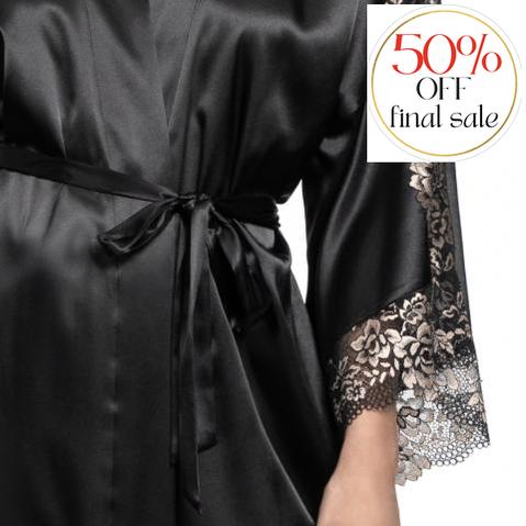 Jonquil Aviva Wrap in Black/Gold AVV030-Robes-Jonquil in Bloom-Black/Gold-XSmall/Small-Anna Bella Fine Lingerie, Reveal Your Most Gorgeous Self!