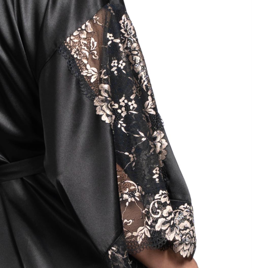 Jonquil Aviva Wrap in Black/Gold AVV030-Robes-Jonquil in Bloom-Black/Gold-XSmall/Small-Anna Bella Fine Lingerie, Reveal Your Most Gorgeous Self!