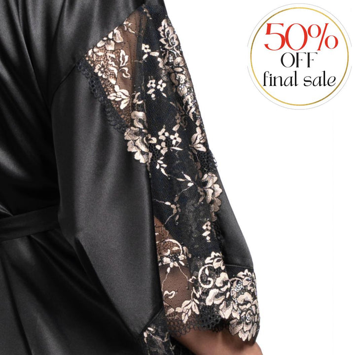 Jonquil Aviva Wrap in Black/Gold AVV030-Robes-Jonquil in Bloom-Black/Gold-XSmall/Small-Anna Bella Fine Lingerie, Reveal Your Most Gorgeous Self!