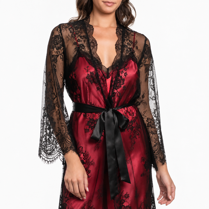 Jonquil Britta Black Lace Robe in Black BTU020-Robes-Jonquil in Bloom-Black-XSmall/Small-Anna Bella Fine Lingerie, Reveal Your Most Gorgeous Self!