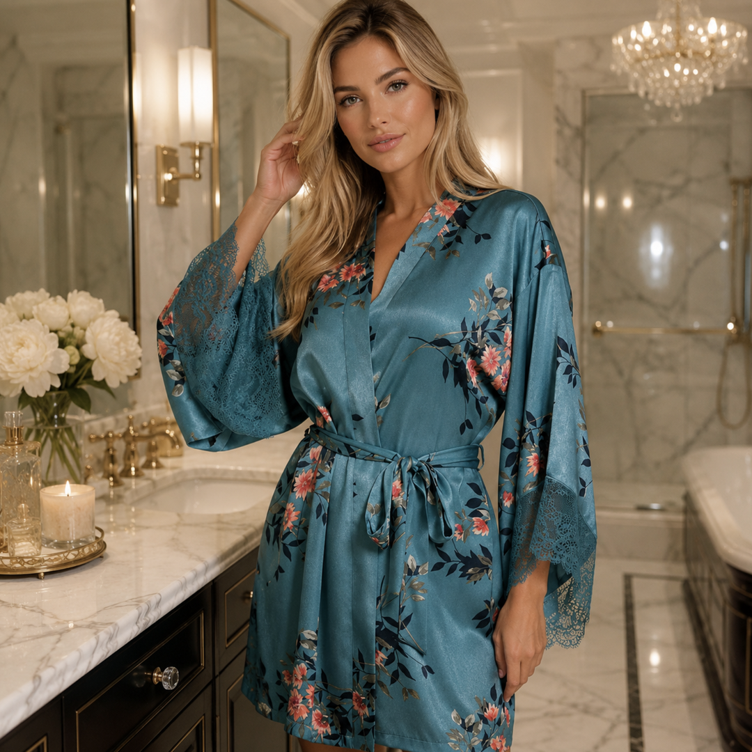 Jonquil Carlie Wrap CRZ230 in Caribbean Blue-Robes-Jonquil in Bloom-Caribbean Blue-XSmall/Small-Anna Bella Fine Lingerie, Reveal Your Most Gorgeous Self!