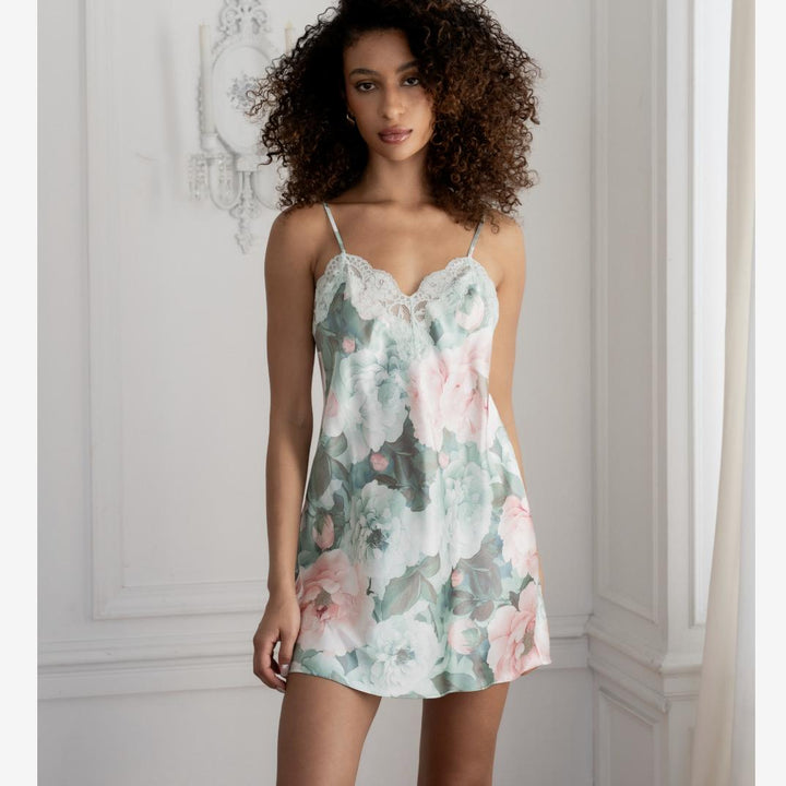 Jonquil Gracie Chemise GEC110 in Jade Frost-Sleepwear-Jonquil in Bloom-Jade Frost-XSmall-Anna Bella Fine Lingerie, Reveal Your Most Gorgeous Self!