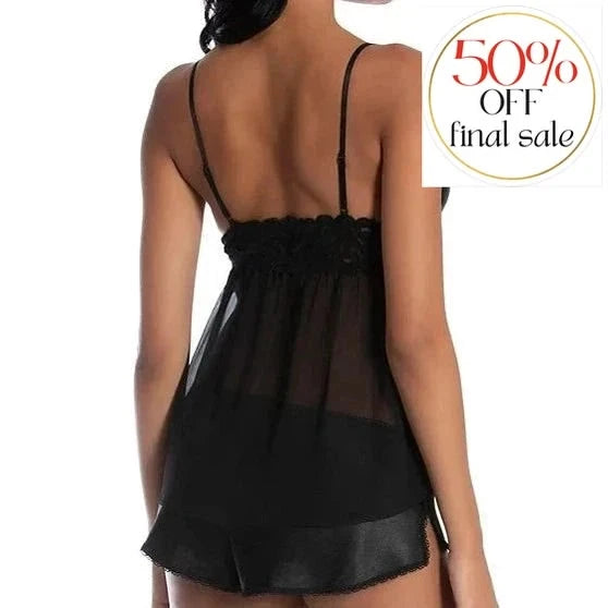 Jonquil Heidi Cami Short Set HED040-Loungewear-Jonquil in Bloom-Black-XSmall-Anna Bella Fine Lingerie, Reveal Your Most Gorgeous Self!