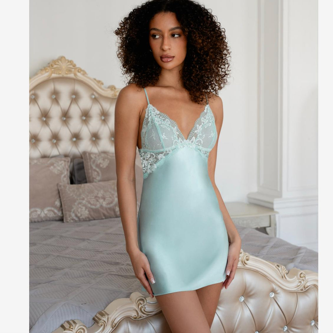 Jonquil Lillie Chemise LLL010 in Pale Turquoise-Sleepwear-Jonquil in Bloom-Pale Turquoise-XSmall-Anna Bella Fine Lingerie, Reveal Your Most Gorgeous Self!