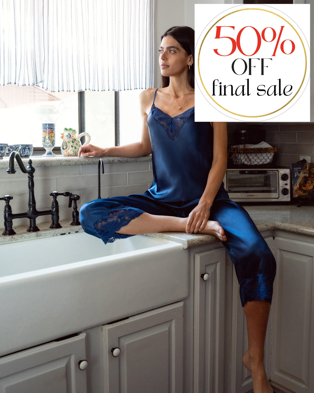 Jonquil Love Story Cami Pant Set LVS045-Loungewear-Jonquil in Bloom-Navy-XSmall-Anna Bella Fine Lingerie, Reveal Your Most Gorgeous Self!