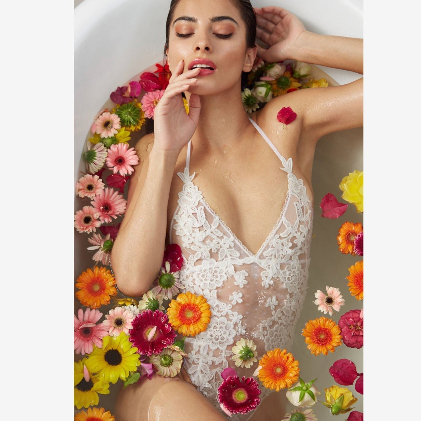 Jonquil Magnolia Lace Teddy in White MGA097-Bodysuit-Jonquil in Bloom-White-XSmall-Anna Bella Fine Lingerie, Reveal Your Most Gorgeous Self!