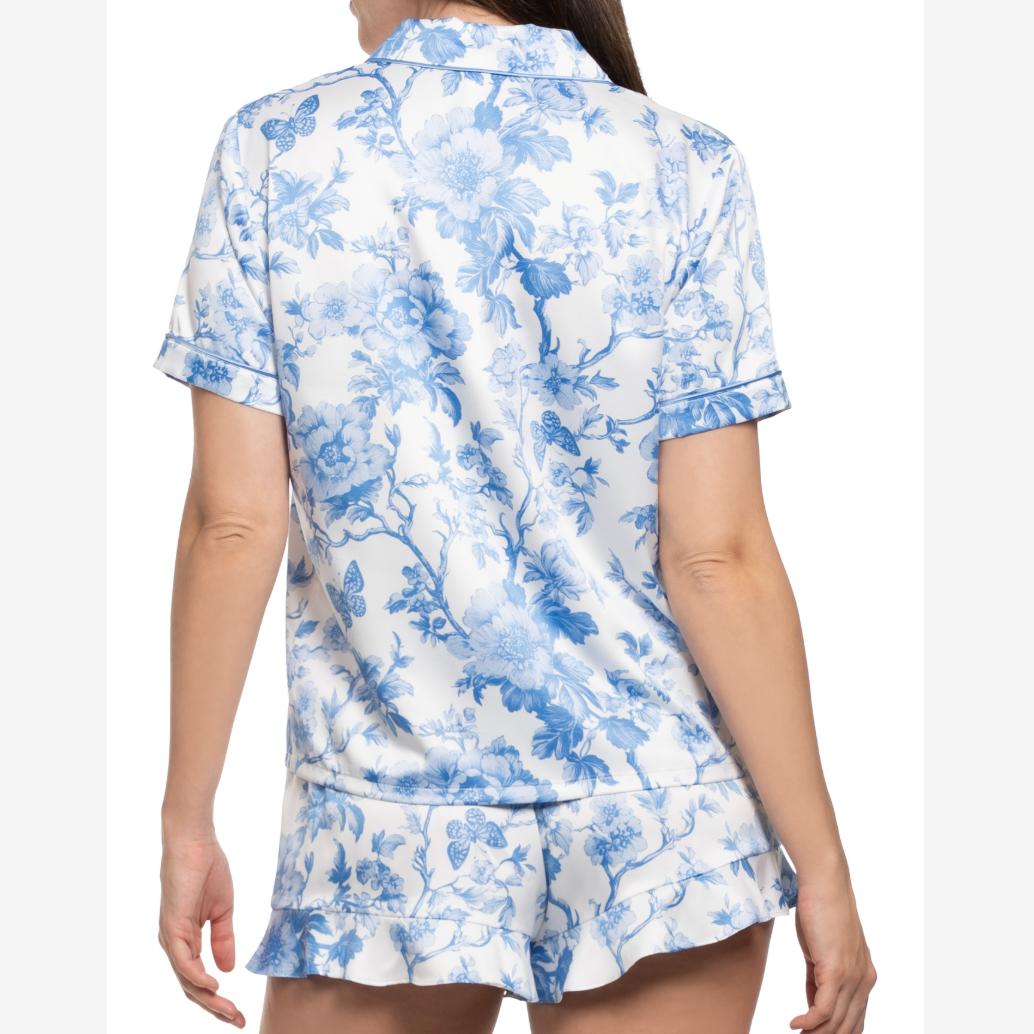 Jonquil Molleigh Short PJ Set MOH141-Sleepwear-Jonquil in Bloom-Ivory Blue Print-XSmall-Anna Bella Fine Lingerie, Reveal Your Most Gorgeous Self!