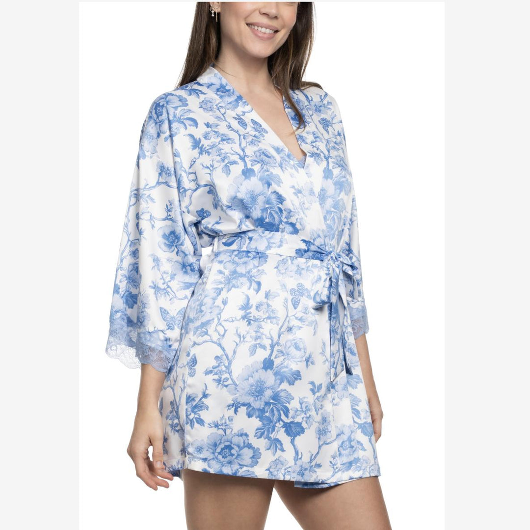 Jonquil Molleigh Wrap MOH130-Robes-Jonquil in Bloom-Ivory Blue Print-XSmall/Small-Anna Bella Fine Lingerie, Reveal Your Most Gorgeous Self!