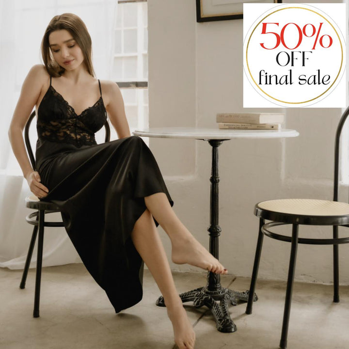 Jonquil Rosalie Gown RSQ020 in Black-Loungewear-Jonquil in Bloom-Black-Small-Anna Bella Fine Lingerie, Reveal Your Most Gorgeous Self!