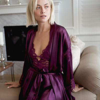 Jonquil Geneva Wrap With Lace Inserts in Plum GNE030-Robes-Jonquil in Bloom-Plum-XSmall/Small-Anna Bella Fine Lingerie, Reveal Your Most Gorgeous Self!
