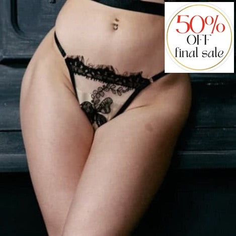 Kila Brava G-String Moths - Butterflies Black 12121-Panties-Kilo Brava-Black-Small-Anna Bella Fine Lingerie, Reveal Your Most Gorgeous Self!