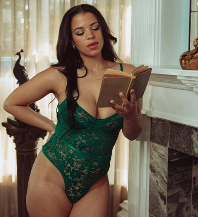 Kilo Brava Bodysuit in Emerald Sequin Bodysuit 13103-Anna Bella Fine Lingerie-Black-Small-
