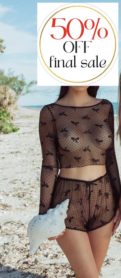 Kilo Brava Bow Mesh Crop Top 11227-Seduction-Kilo Brava-Black-Small-Anna Bella Fine Lingerie, Reveal Your Most Gorgeous Self!