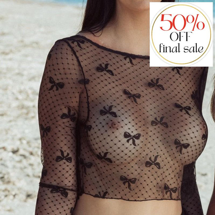 Kilo Brava Bow Mesh Crop Top 11227-Seduction-Kilo Brava-Black-Small-Anna Bella Fine Lingerie, Reveal Your Most Gorgeous Self!