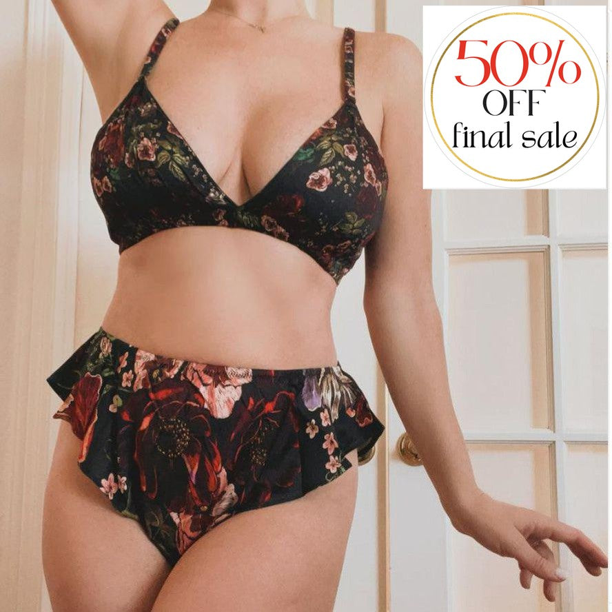 Kilo Brava Bralette with Flutter Panty Set in Floral 11059-Anna Bella Fine Lingerie-Malahite-Small-