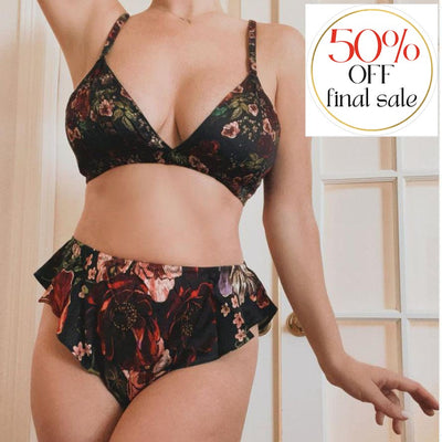 Kilo Brava Bralette with Flutter Panty Set in Floral 11059-Anna Bella Fine Lingerie-Malahite-Small-