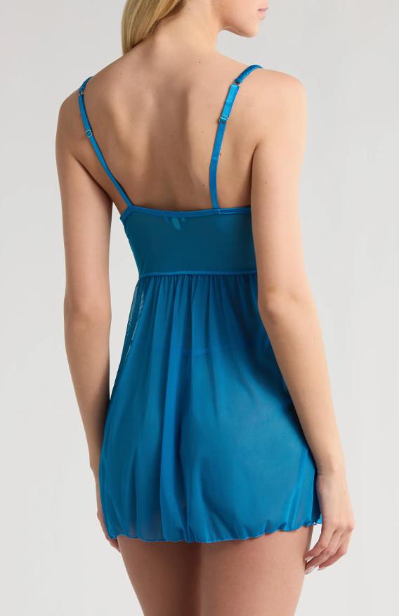 Kilo Brava Embrodiery Babydoll in Hawaiian Blue 16130-Loungewear-Kilo Brava-Hawaiian Blue-Small-Anna Bella Fine Lingerie, Reveal Your Most Gorgeous Self!