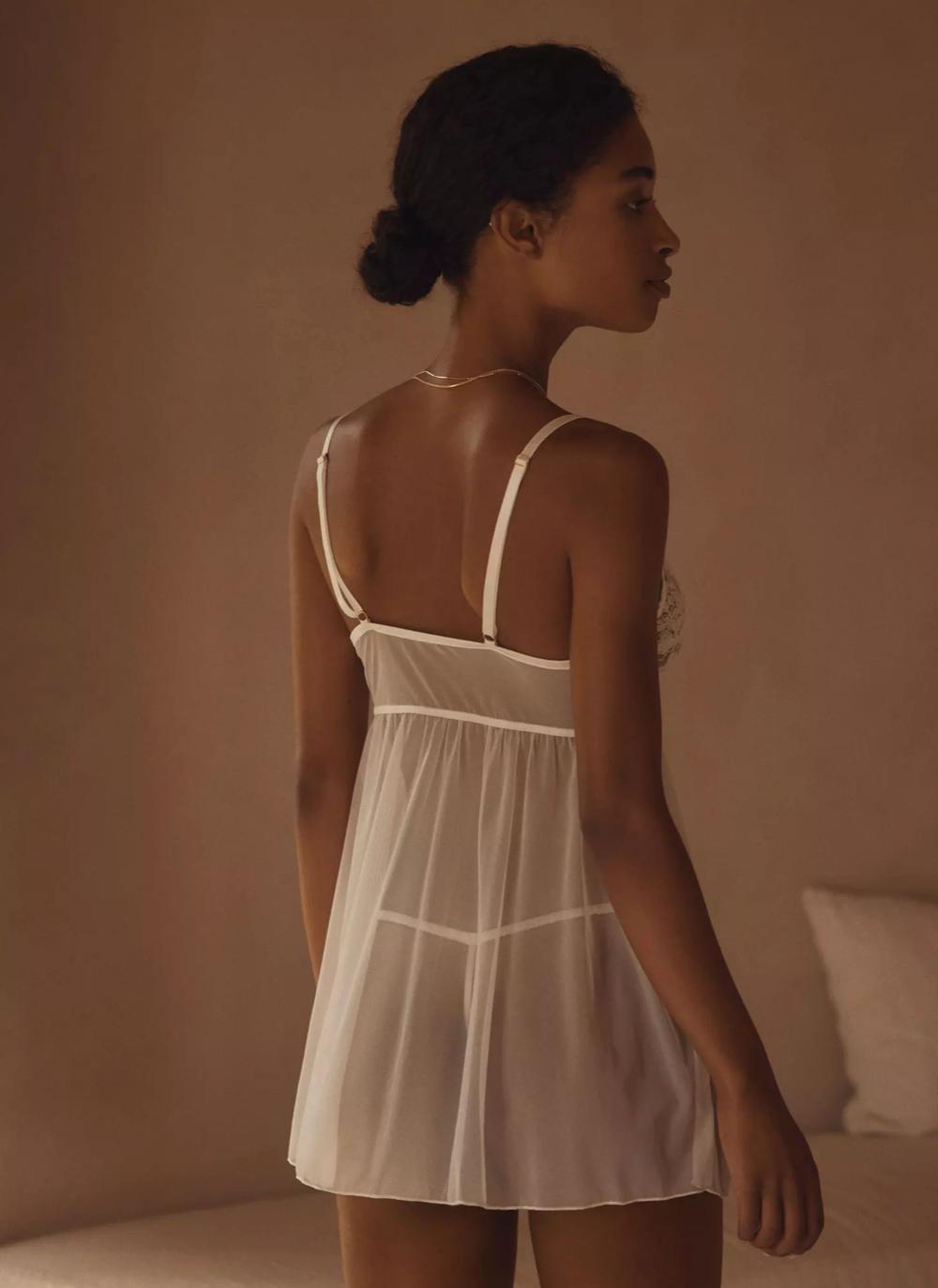 Kilo Brava Embrodiery Babydoll in White 16137-Loungewear-Kilo Brava-White-Small-Anna Bella Fine Lingerie, Reveal Your Most Gorgeous Self!